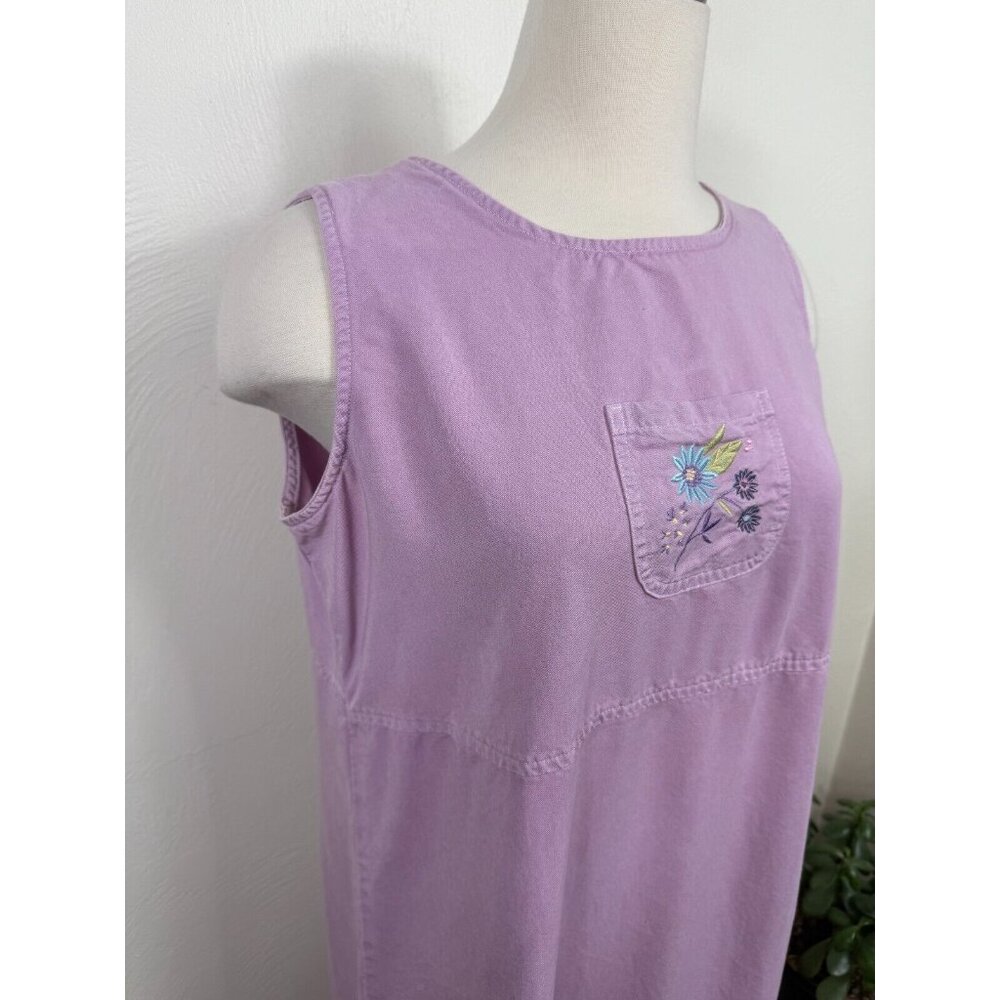 AKS Womens‎ Lavendar Floral Midi 100% Lyocell Dress Size Large Cottage Core Cute - Picture 2 of 7